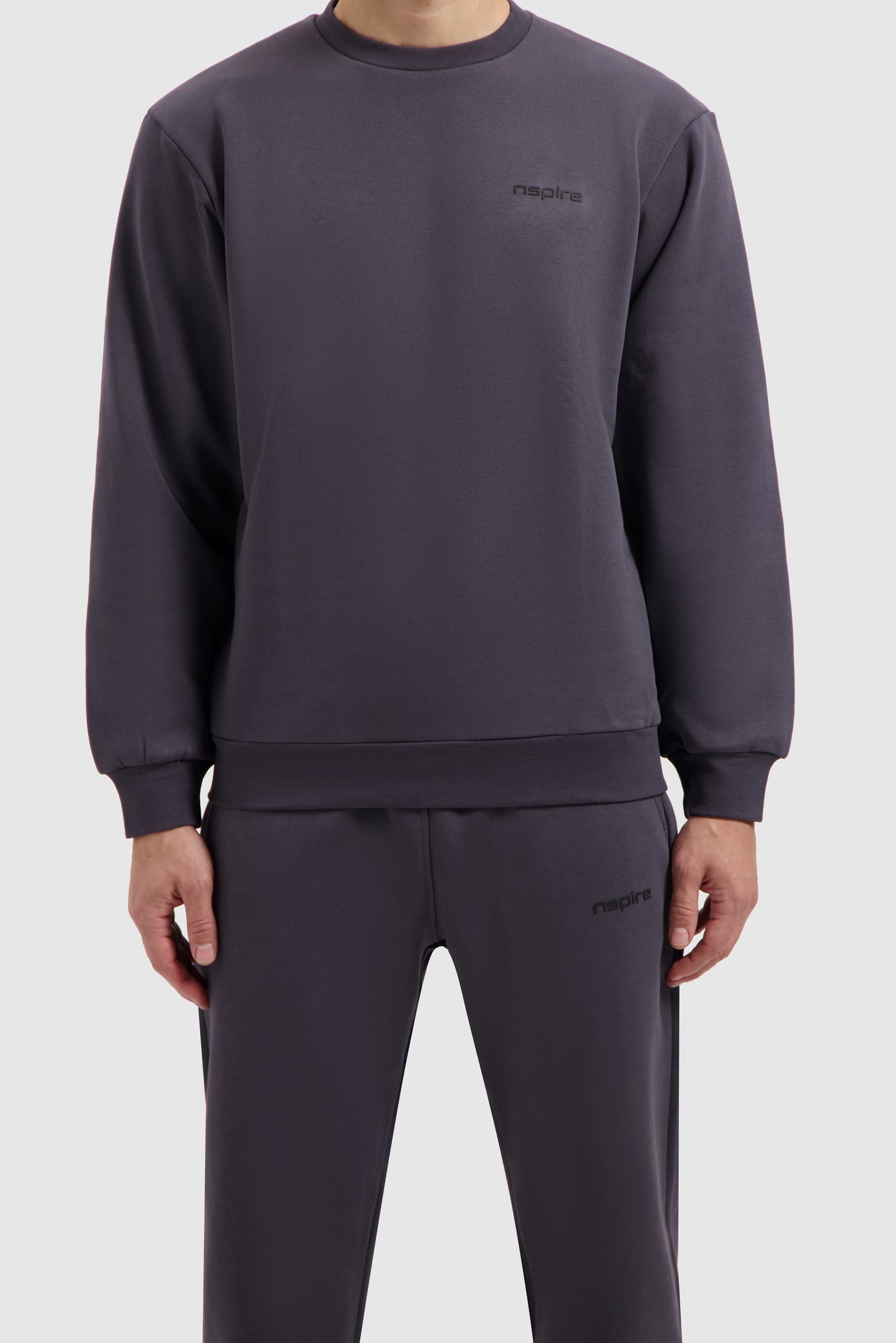 Fleece Track Suit Crewneck Set - Dark Grey