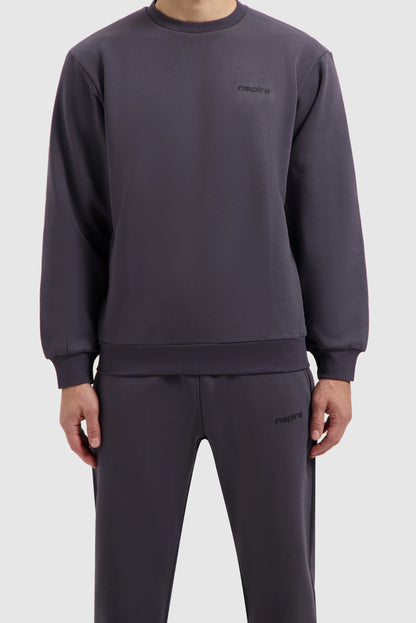 Fleece Track Suit Crewneck Set - Dark Grey