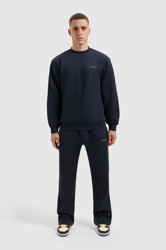 Fleece Track Suit Crewneck Set - Navy Blue