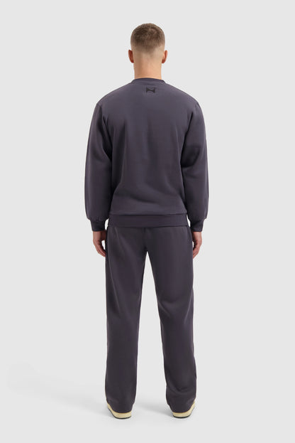 Fleece Track Suit Crewneck Set - Dark Grey