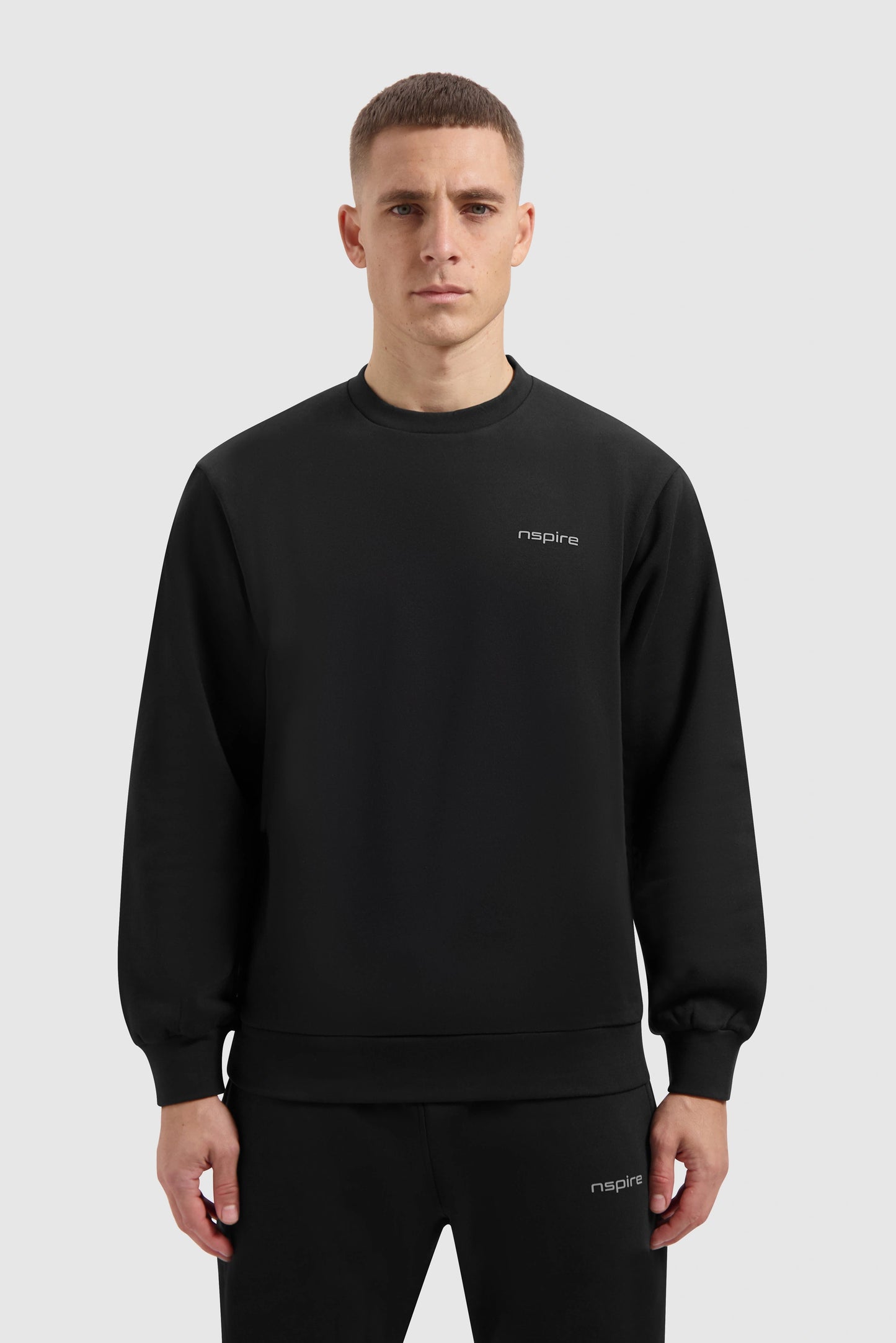 Fleece Track Suit Crewneck Set - Black